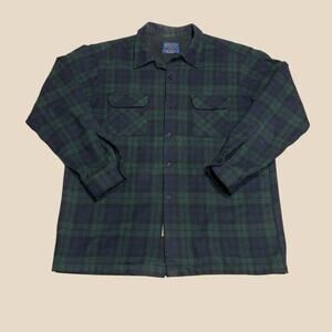 Pendleton Board Shirt Mens Virgin Wool Flannel Blackwatch Tartan Plaid Large